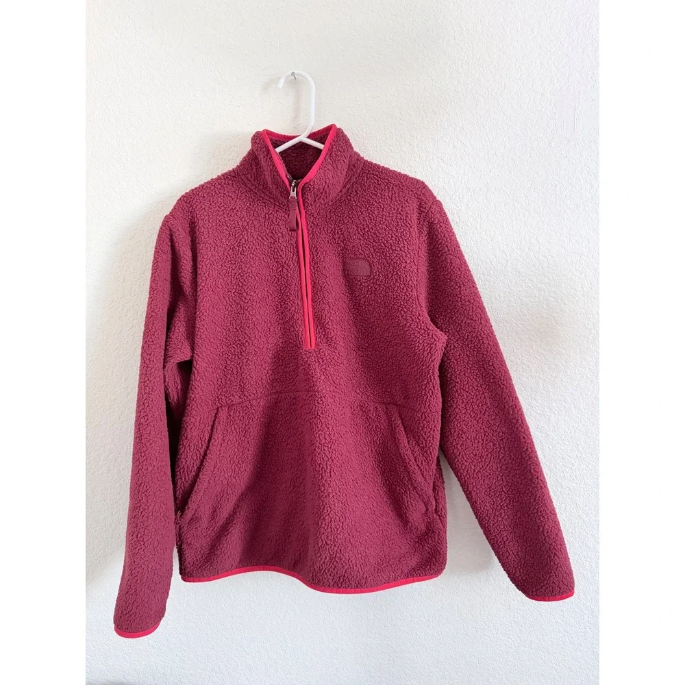 The North Face Mens Sherpa Fleece Quarter Zip Pullover Burgundy Red Medium